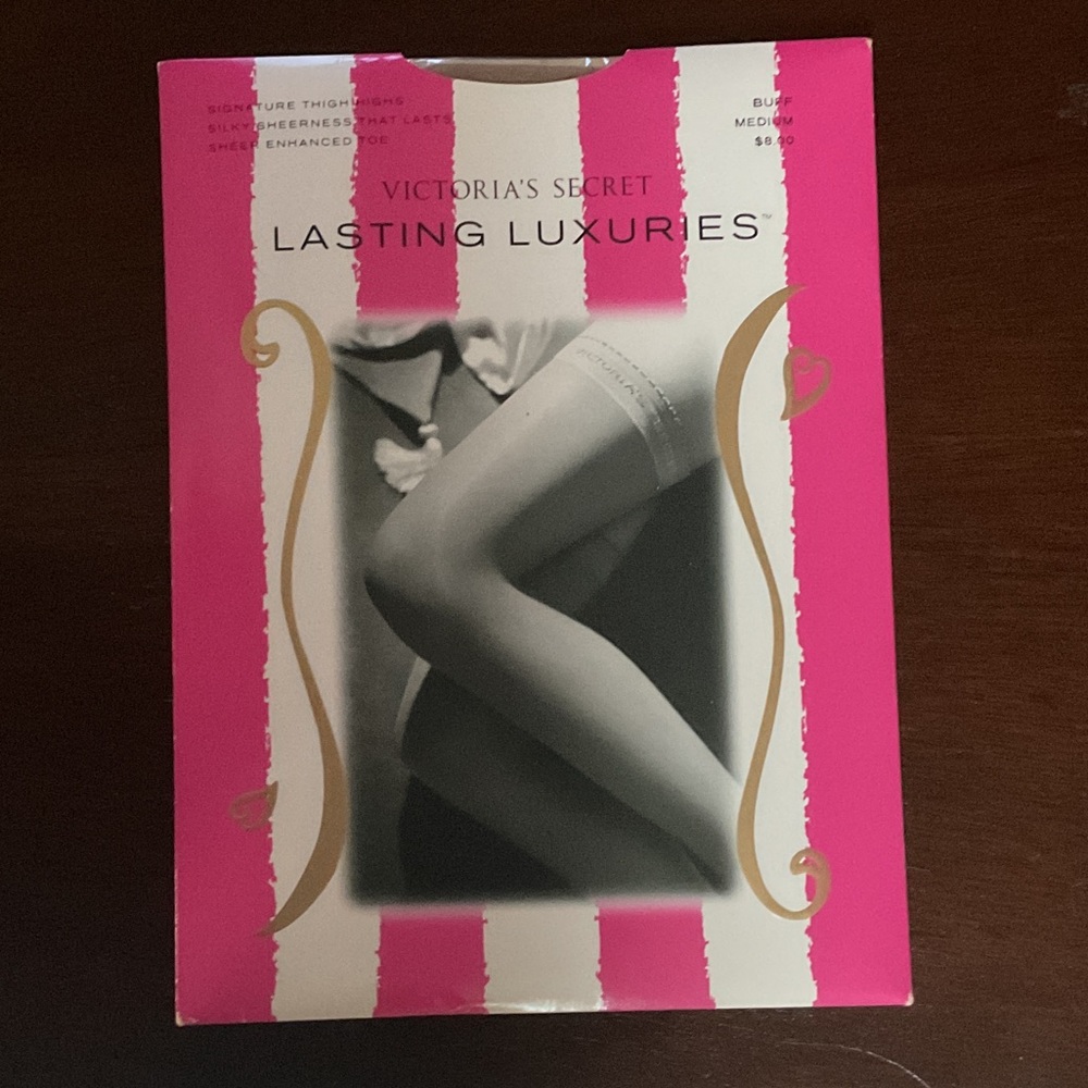 Victoria's Secret Vintage Lasting Luxuries Signature Thigh Highs, M, Buff, NWT